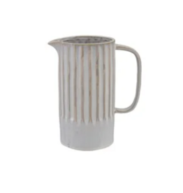 Quart Stoneware Ribbed Pitcher Reactive Glaze, White
