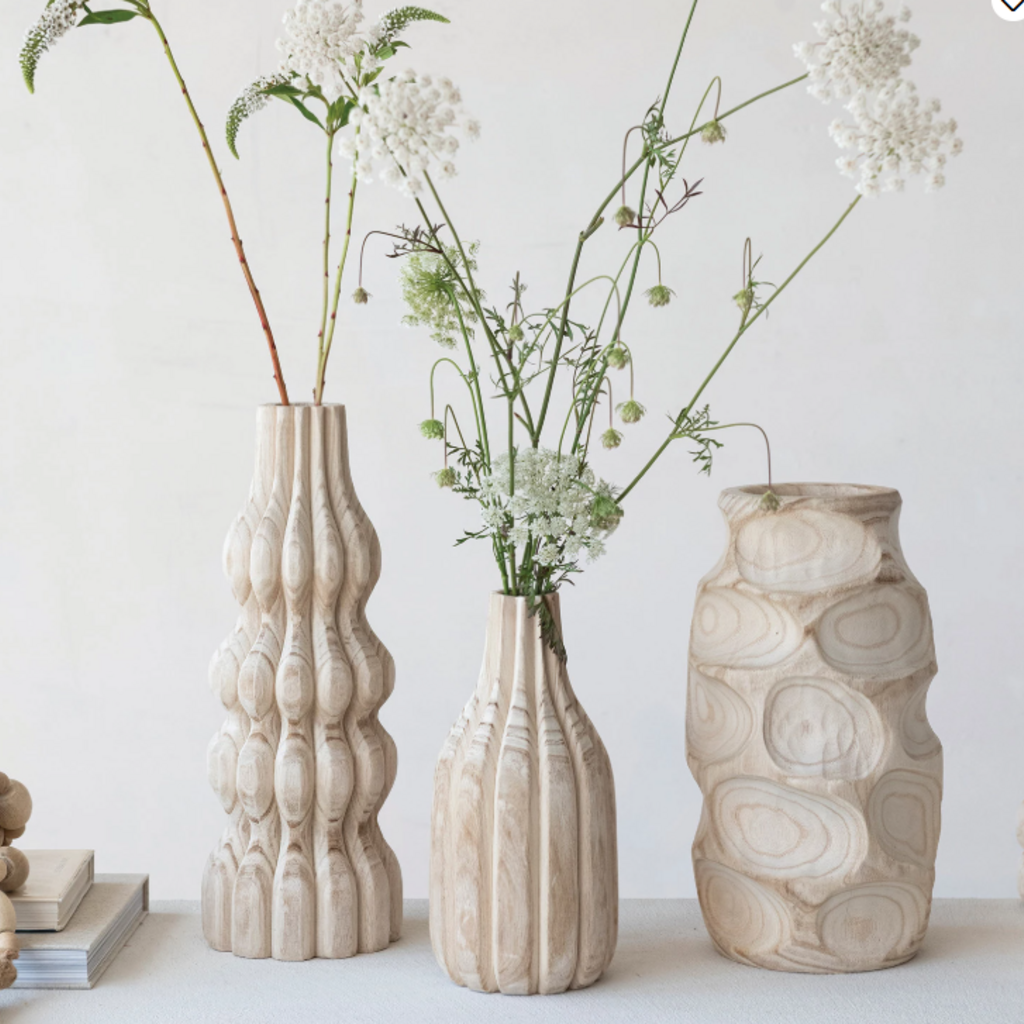 Round Decorative Paulownia Wood Vase Natural