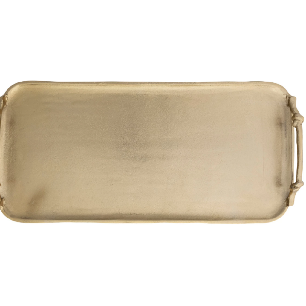 Cast Aluminum Tray w Handles, Gold Finish