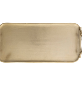 Cast Aluminum Tray w Handles, Gold Finish