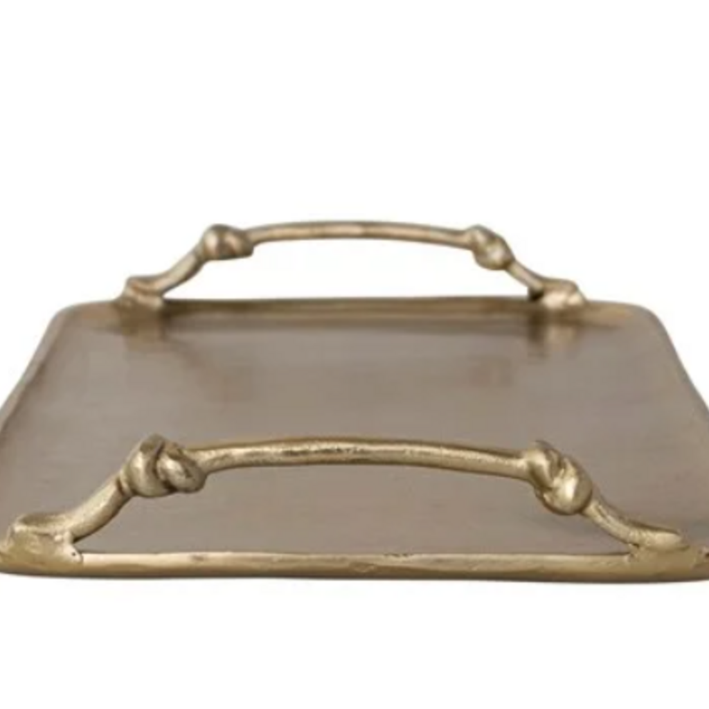 Cast Aluminum Tray w Handles, Gold Finish