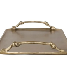 Cast Aluminum Tray w Handles, Gold Finish