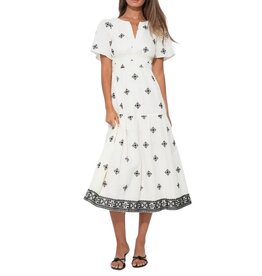 ADELYN RAE ELANI EMBROIDERY MINI DRESS IVORY BLACK