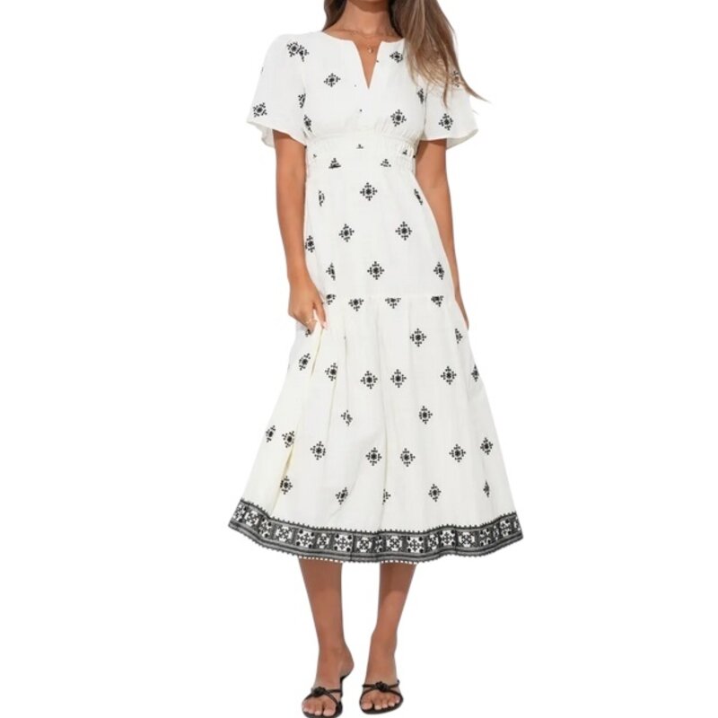 ADELYN RAE ELANI EMBROIDERY MINI DRESS IVORY BLACK