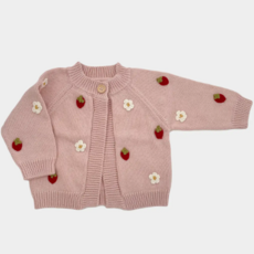 The Blueberry Hill Cotton Strawberry Flower Cardigan Baby Sweater