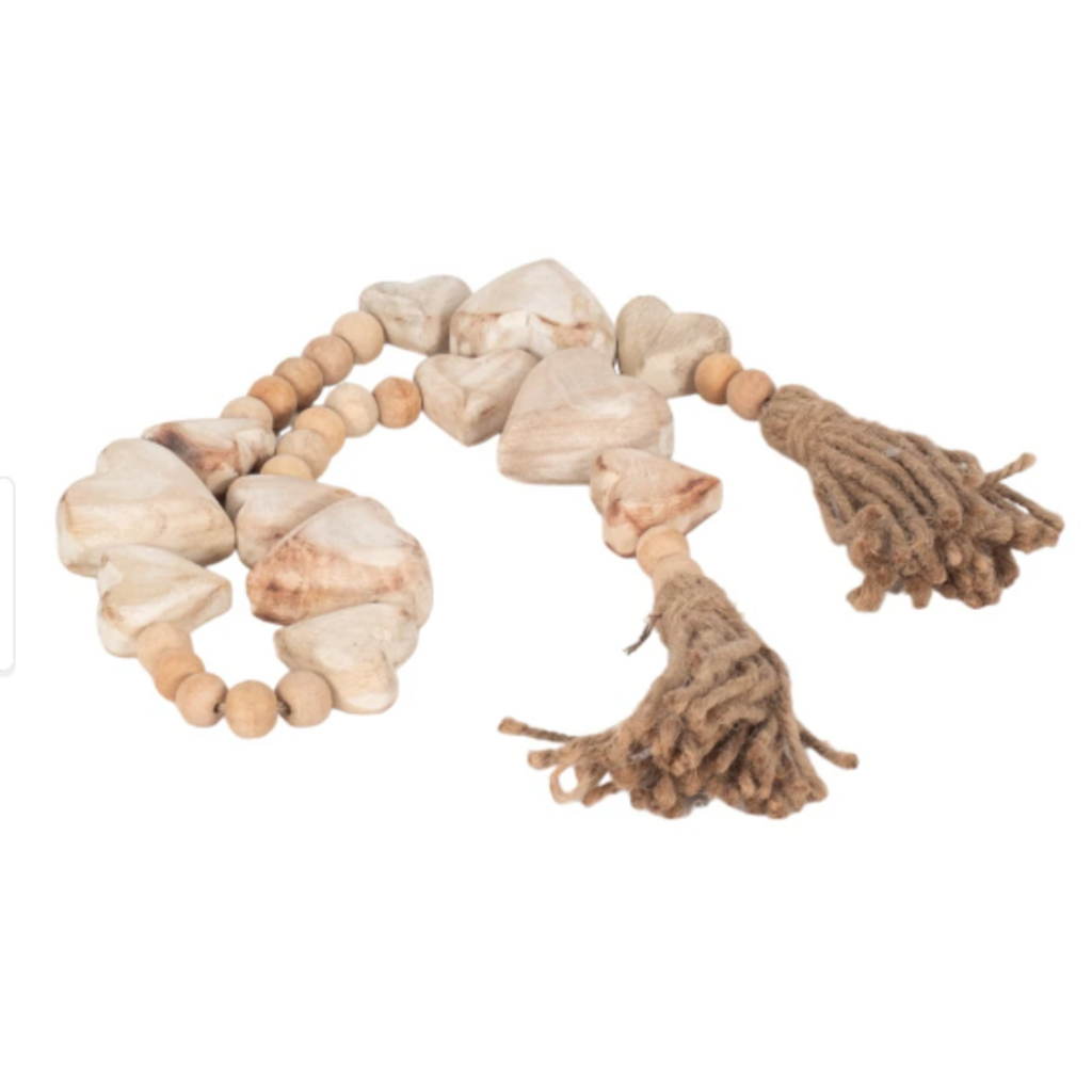 Sagebrook IN 4420190000 3 EA $13.00 WOOD, 38" HEART BEADED GARLAND, WH