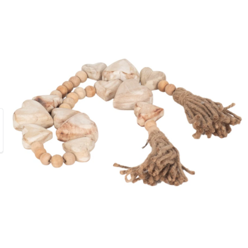 Sagebrook IN 4420190000 3 EA $13.00 WOOD, 38" HEART BEADED GARLAND, WH