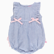 RuffleButts + RuggedButts Baby Girls Blue Seersucker Classic Ruffle Bubble Romper