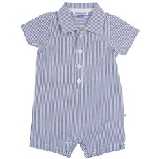 RuffleButts + RuggedButts Baby Boys Blue Seersucker Button-Up Romper
