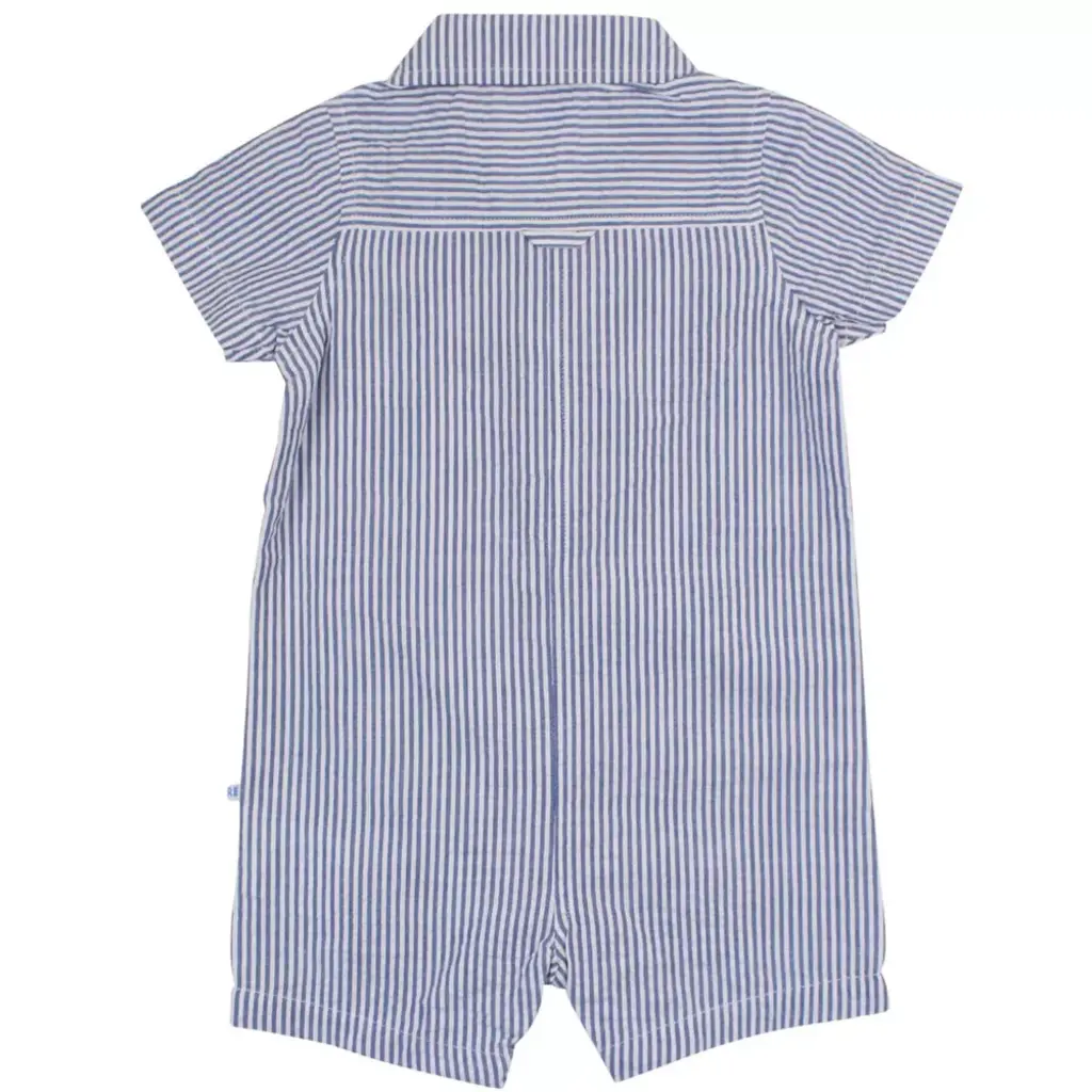 RuffleButts + RuggedButts Baby Boys Blue Seersucker Button-Up Romper