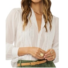 L/S BUTTON DOWN TOP W/ LACE TRIMS AND EMBO