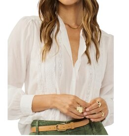 L/S BUTTON DOWN TOP W/ LACE TRIMS AND EMBO