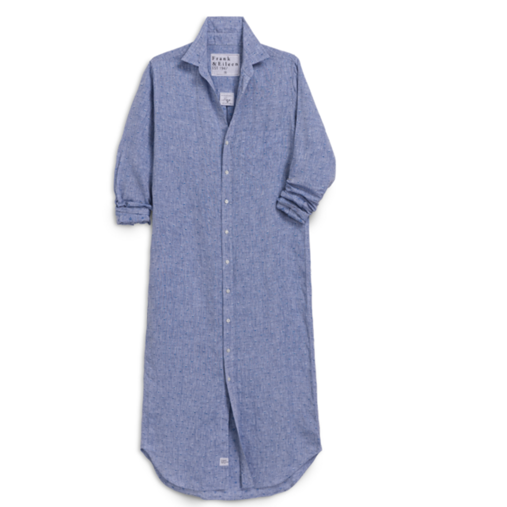 Frank & Eileen RORY BLHR Maxi Shirtdress Blue Linen Hearts