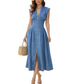 Reset by Jane V NECK ZIP UP DRESS TENCEL LINING