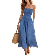 Reset by Jane SLEEVELESS SMOCKED DRESS LIGHT TENCEL