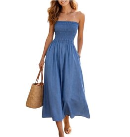 Reset by Jane SLEEVELESS SMOCKED DRESS LIGHT TENCEL