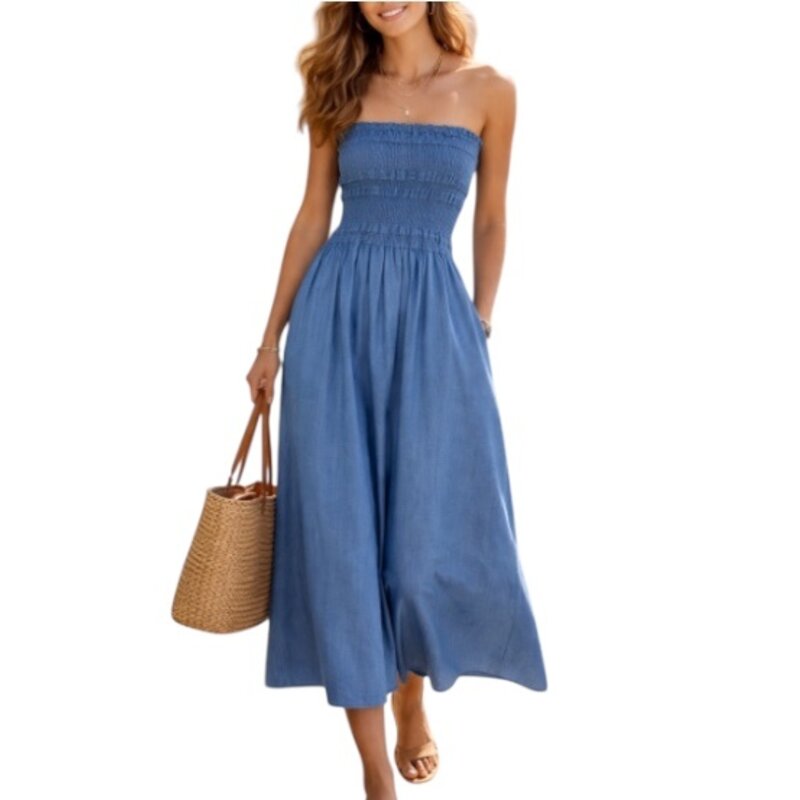 Reset by Jane SLEEVELESS SMOCKED DRESS LIGHT TENCEL