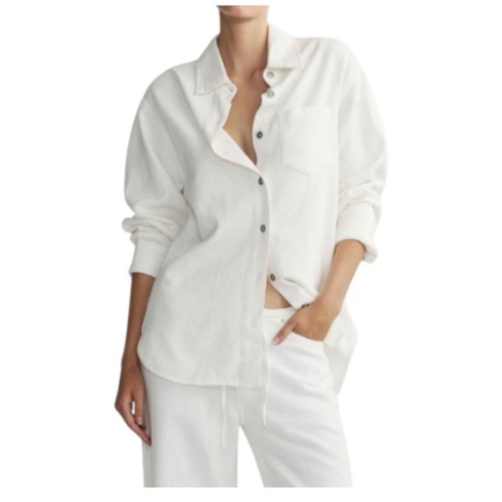 DL1961 Faye Oversized Shirt in WHITE AURA