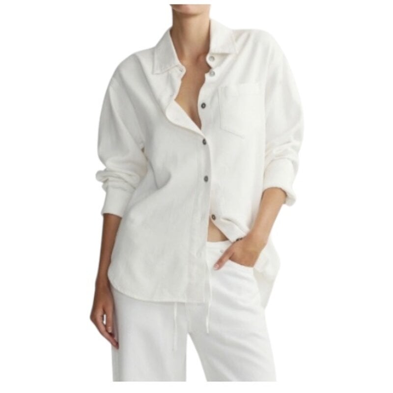 DL1961 Faye Oversized Shirt in WHITE AURA