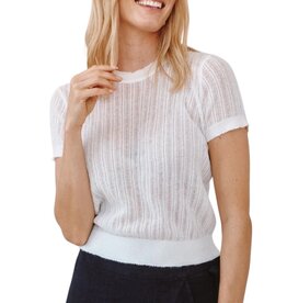 SHORT SLEEVE SWEATER TOP-WHITE