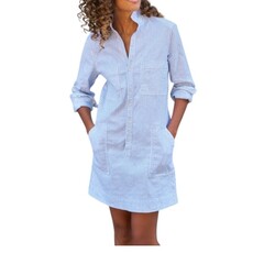 Frank & Eileen Ireland Dress - Utility Dress Blue, White Stripe