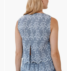 SPLIT BACK TANK-FLORAL GINGHAM
