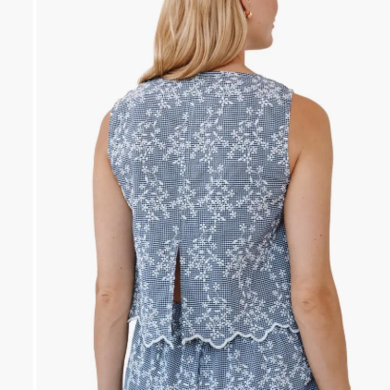 SPLIT BACK TANK-FLORAL GINGHAM
