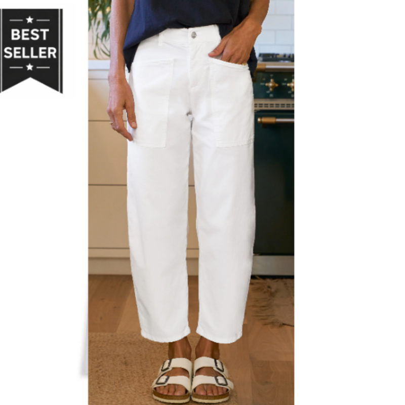 Frank & Eileen BRAY Everyday Barrel Pant WHITE TWILL