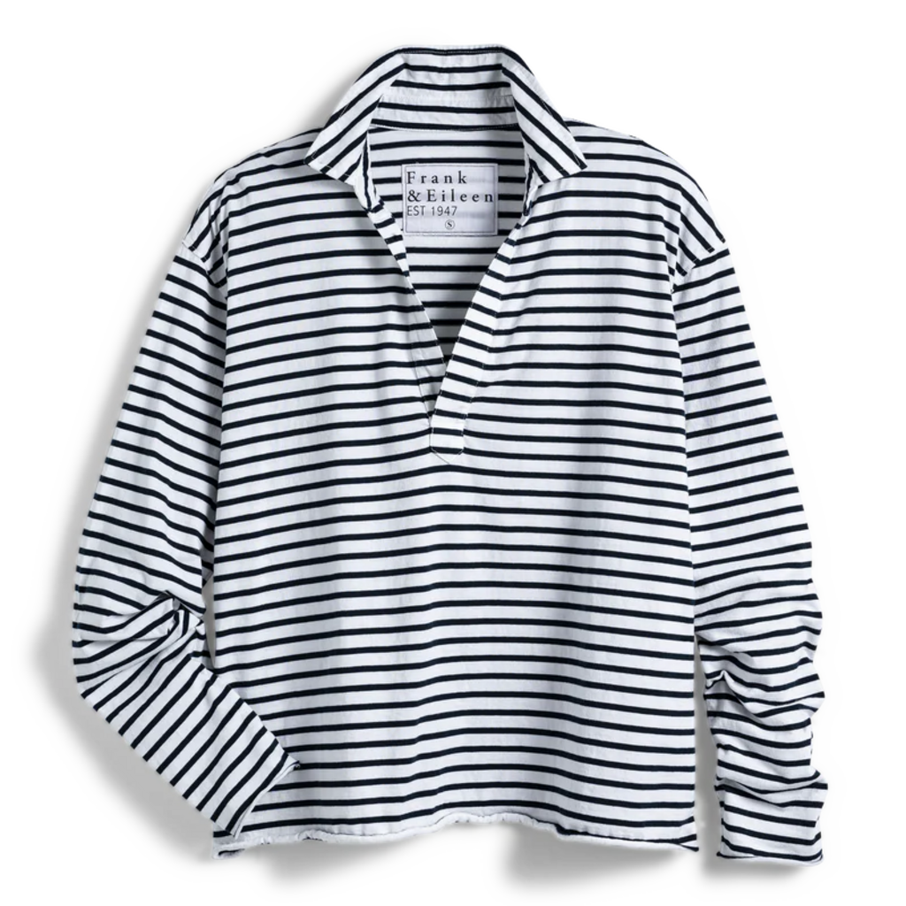 Frank & Eileen Patrick - Popover Henley White Navy Stripe