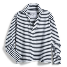 Frank & Eileen Patrick - Popover Henley White Navy Stripe