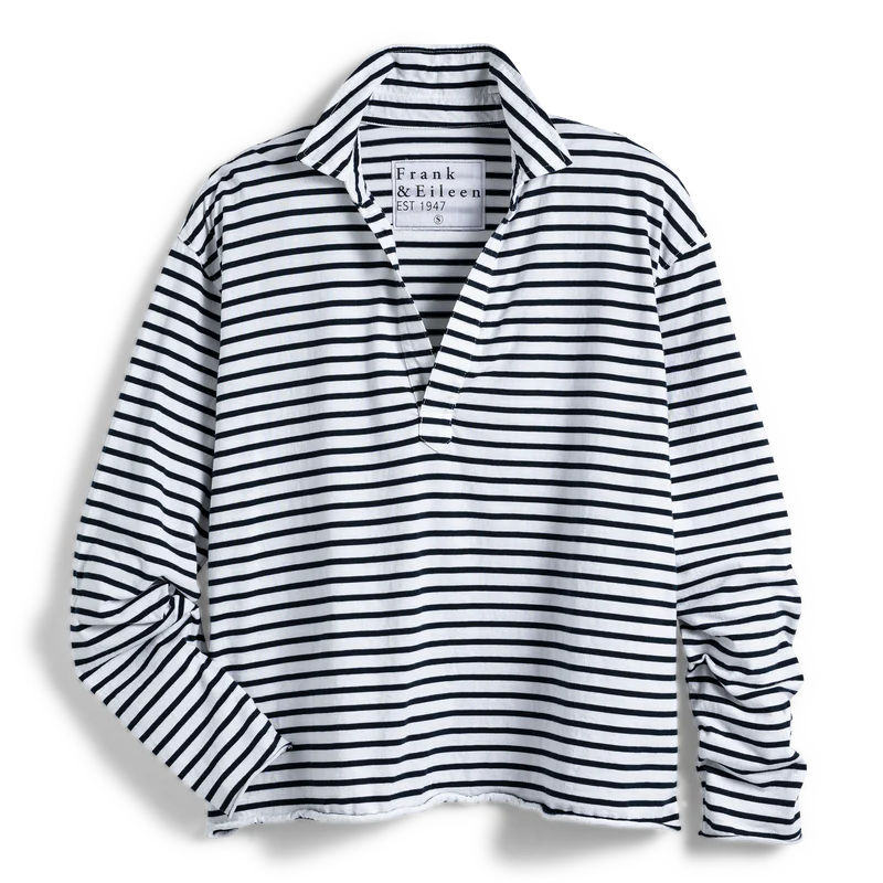 Frank & Eileen Patrick - Popover Henley White Navy Stripe