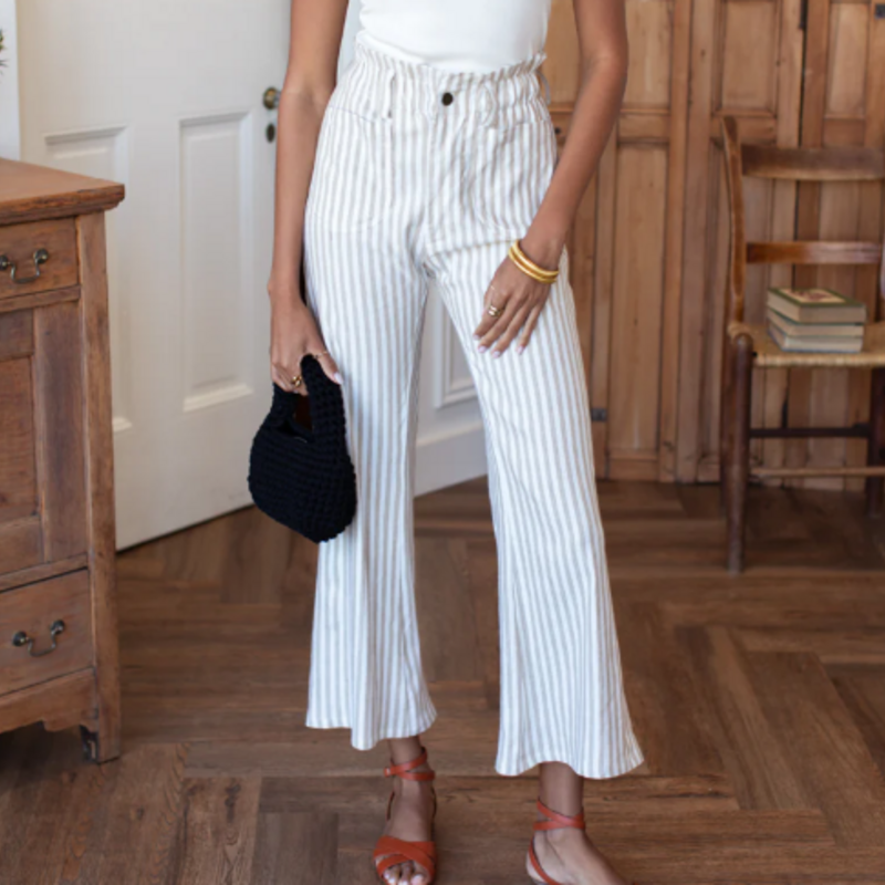 Emerson Fry Zip Front Tulip Crop Pant 2 - Almond Stripe