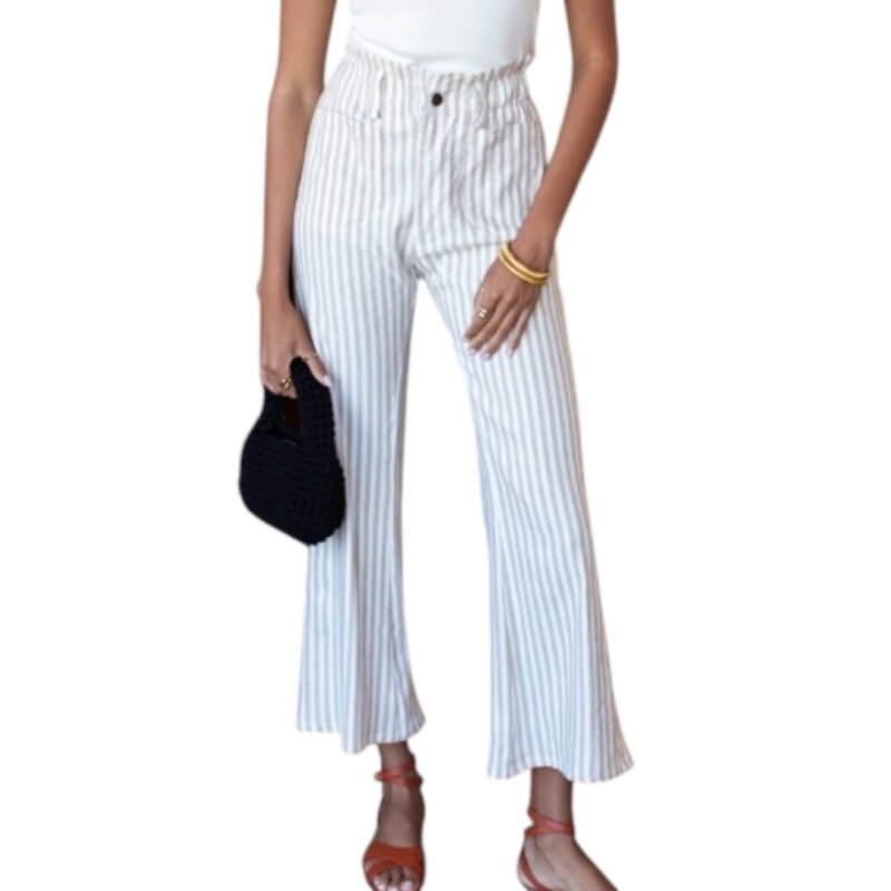 Emerson Fry Zip Front Tulip Crop Pant 2 - Almond Stripe