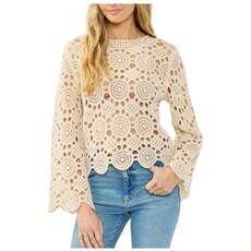 CREW NECK BELL SLEEVE CROCHET TOP