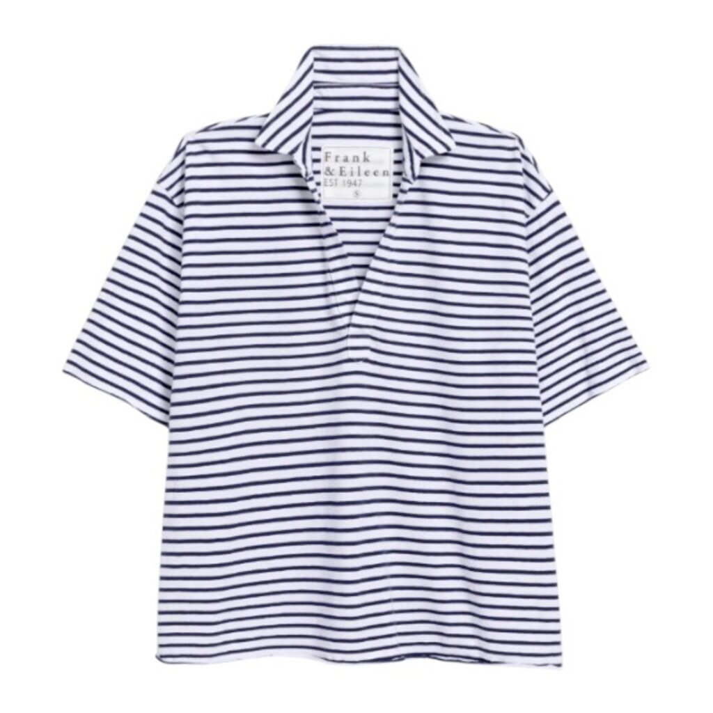 Frank & Eileen Patty - SS Popover Henley White Navy Stripe