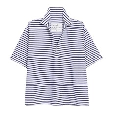 Frank & Eileen Patty - SS Popover Henley White Navy Stripe