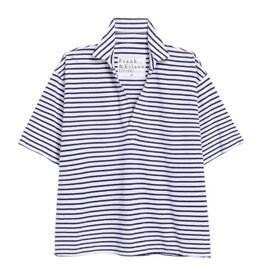 Frank & Eileen Patty - SS Popover Henley White Navy Stripe