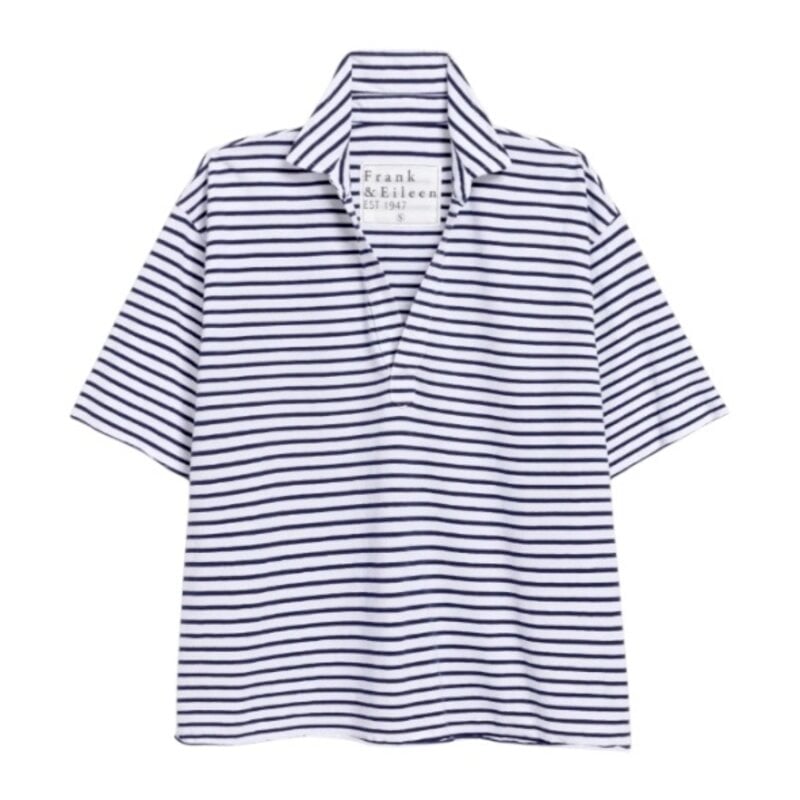 Frank & Eileen Patty - SS Popover Henley White Navy Stripe