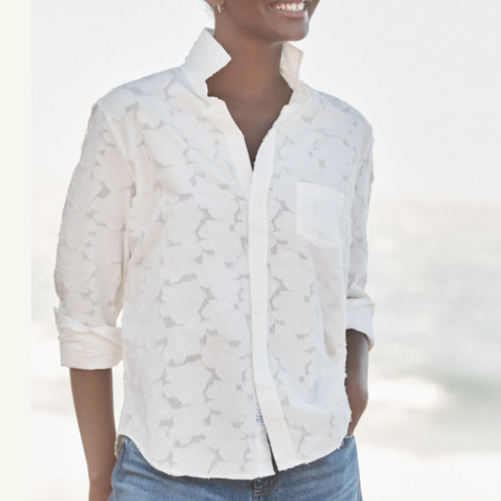 Frank & Eileen Relaxed Button-Up Shirt Textured White Flowers