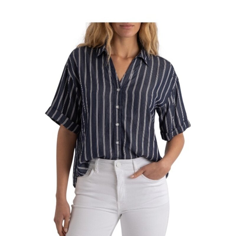 Kut From The Kloth BRENDA-BOXY BTN FT SHIRT INDIGO WHITE