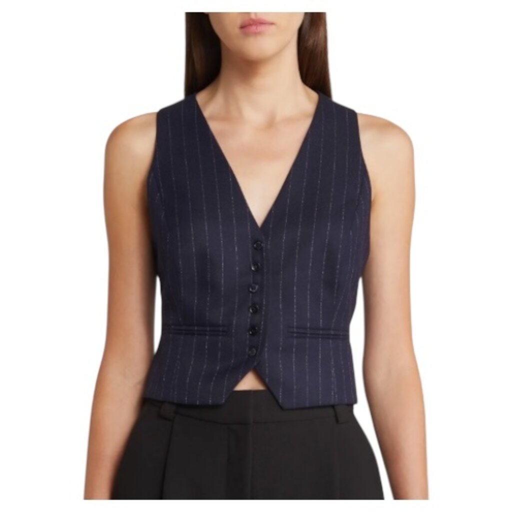 FAVORITE DAUGHTER THE FAVORITE VEST NAVY PINSTRIPE