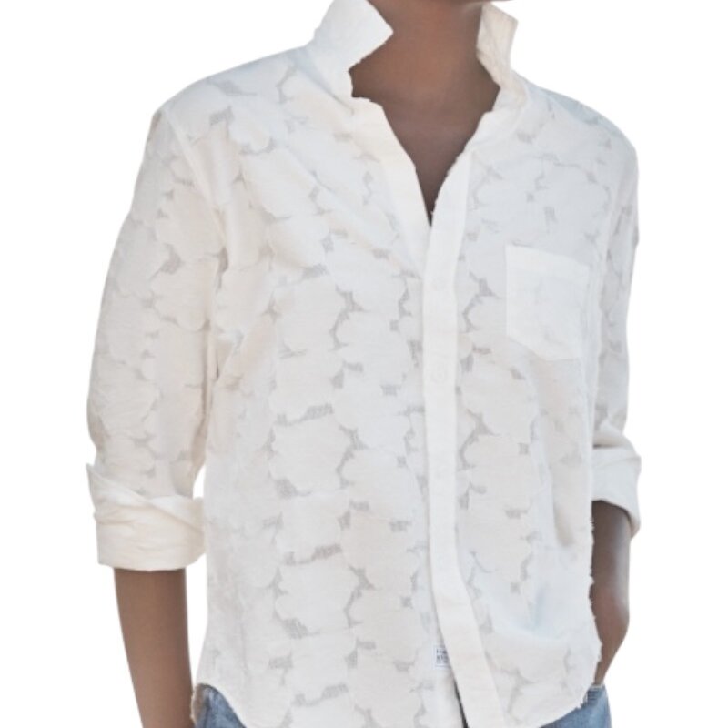 Frank & Eileen Relaxed Button-Up Shirt Textured White Flowers