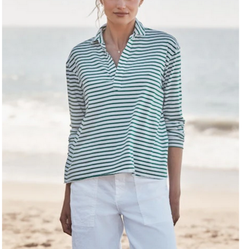 Frank & Eileen Patrick - Popover Henley Green & White Stripe