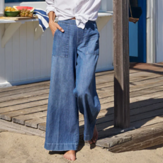 Frank & Eileen MADELINE Patch Pocket Pull-On Pant Distressed Indigo Washed Denim