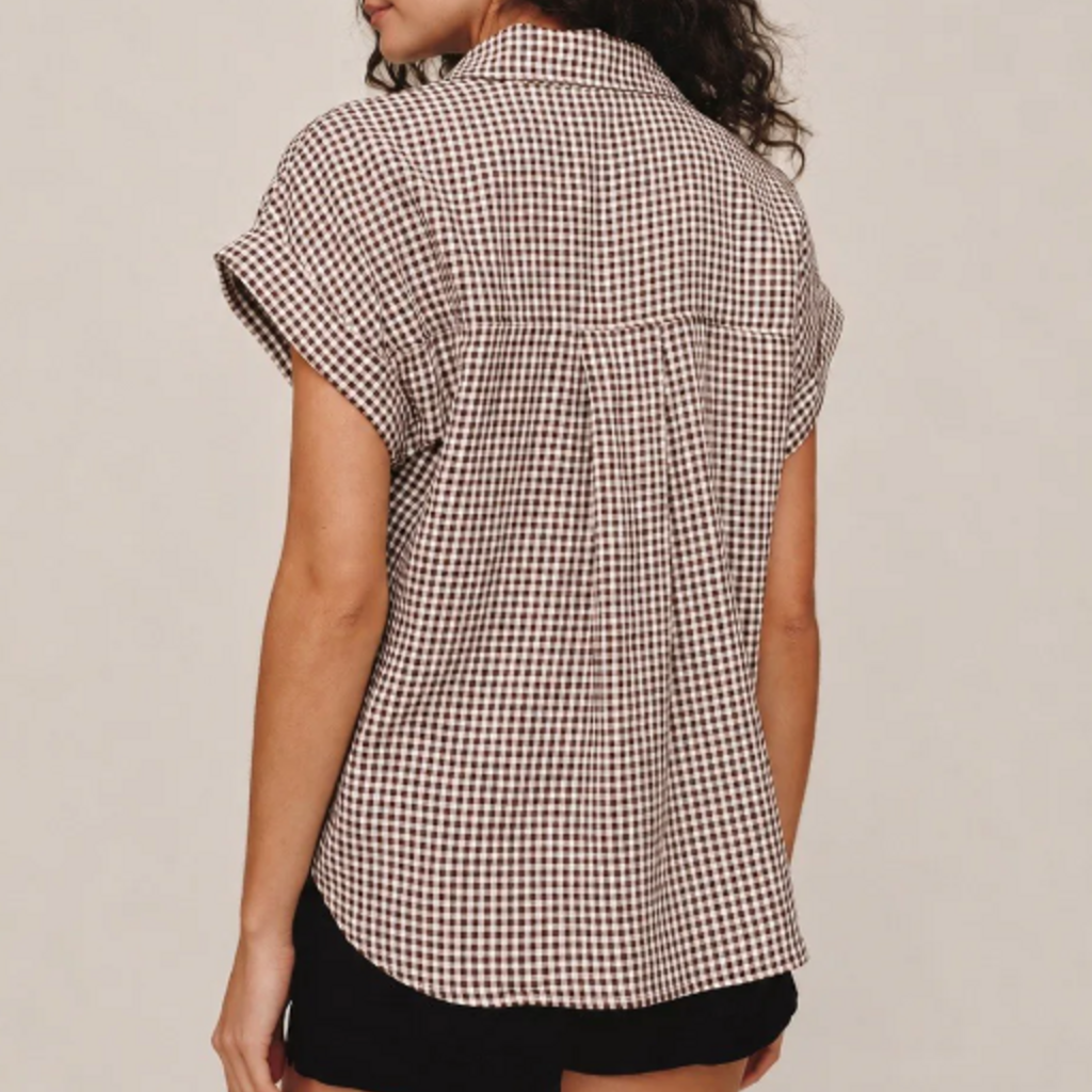 SHORT ROLL SLEEVE SHIRT-BLACK MICRO GINGHAM