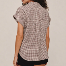 SHORT ROLL SLEEVE SHIRT-BLACK MICRO GINGHAM