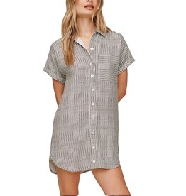 ROLL SLEEVE POCKET SHIRT DRESS-HATCH STRIPE
