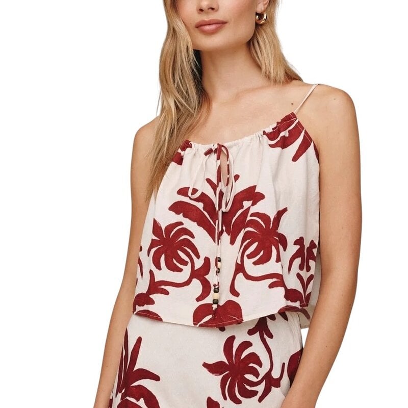 TIE FRONT CAMI-ISLAND DAMASK PRINT