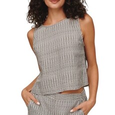 SLEEVELESS BOAT NECK SPLIT BACK-HATCH STRIPE