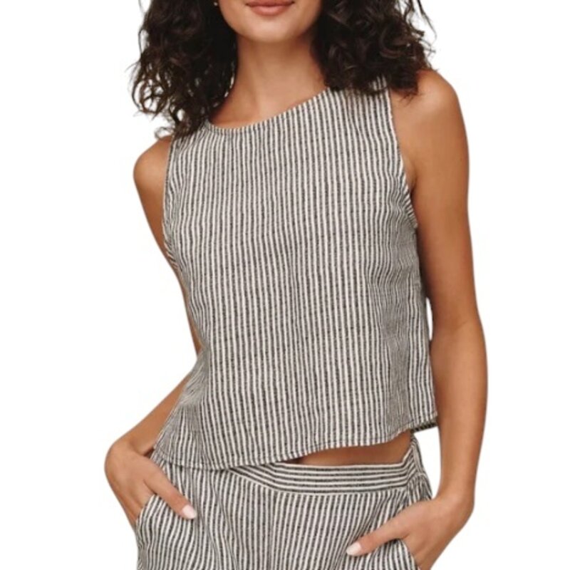 SLEEVELESS BOAT NECK SPLIT BACK-HATCH STRIPE